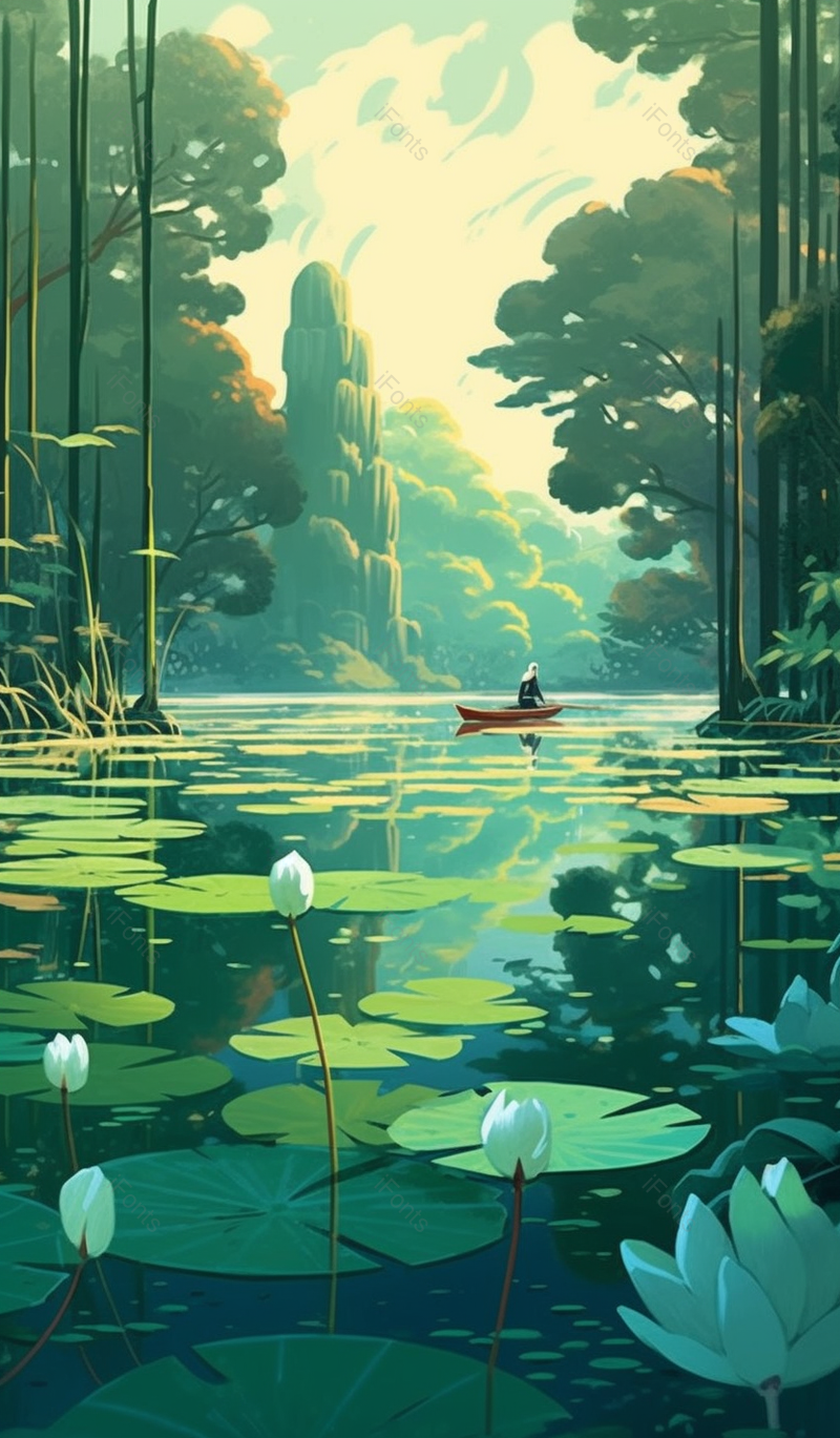 立夏绿色池塘里的荷叶荷花插画,插画/手绘图,插画/手绘图库,插画/手绘图下载,插画/手绘